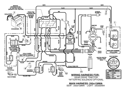 Electrical System Diagram and Parts List for 425621X108B 2007 Briggs and Stratton Lawn Tractor